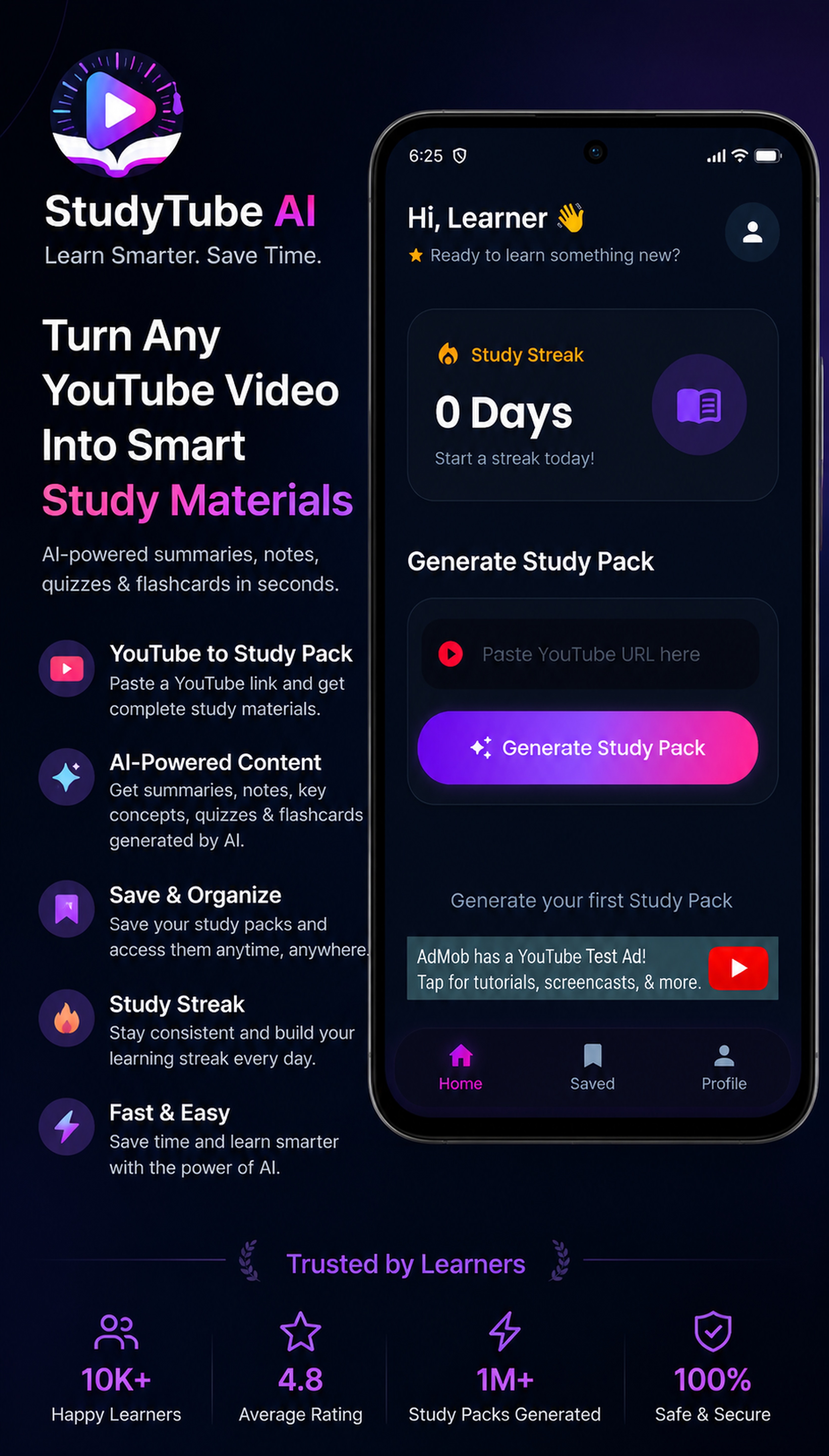 StudyTube AI Home Screen